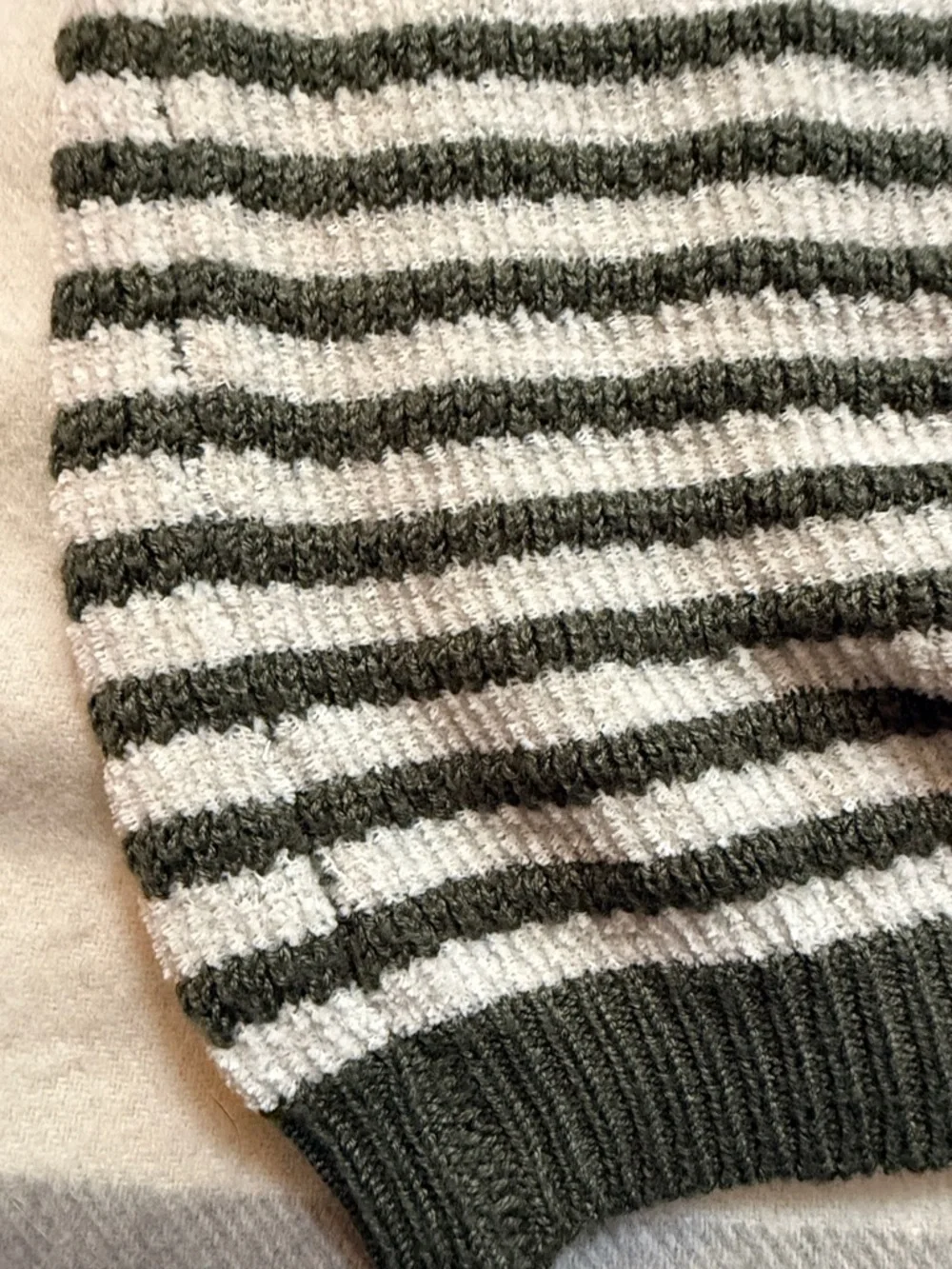 LOFT Striped Short Sleeve Knit Top in Olive and Cream